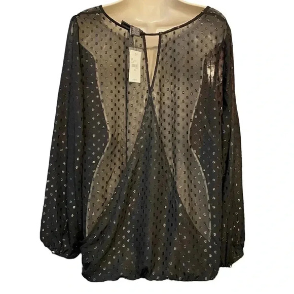 Lane Bryant New Sheer Shimmer Faux Wrap Blouse Polka Dot Cocktail Party Top - Picture 6 of 9